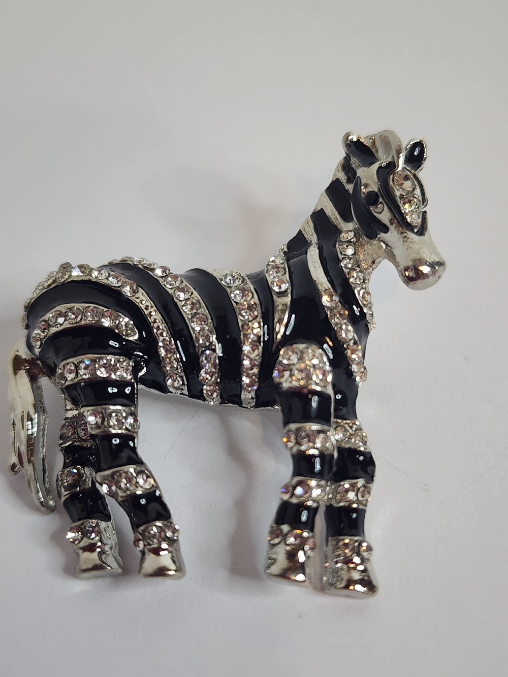 Rhinestone Zebra Brooch in Black & Silver. NWOT. 1.75" X 1.75"